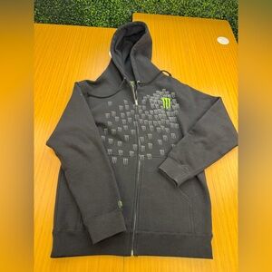 Vintage Monster Energy Zip Up Sweatshirt AOP Hoodie Jacket Goth Skater Mens S